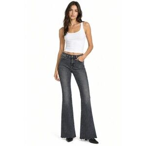 Mother Denim The Weekender Fray Jeans Distressed Black Gray High Rise Flare 26